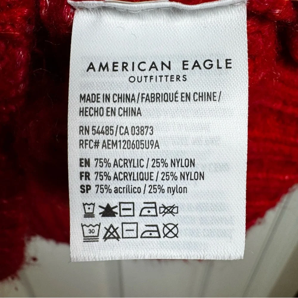 American Eagle True Red Shaker Knit Chunky Crewneck Sweater Size Large